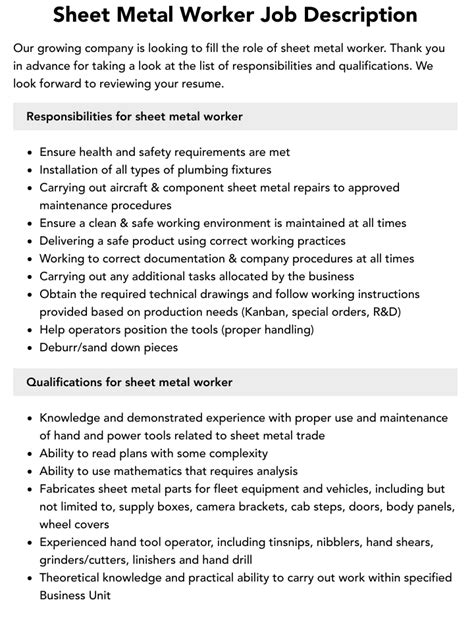 sheet metal qualifications|sheet metal worker profile.